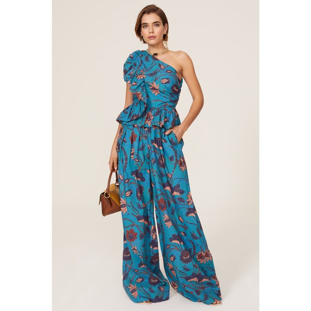 Ulla Johnson Teal Floral Ruffled Jumpsuit